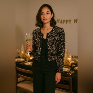 Tahari Black and Gold Sequin Blazer